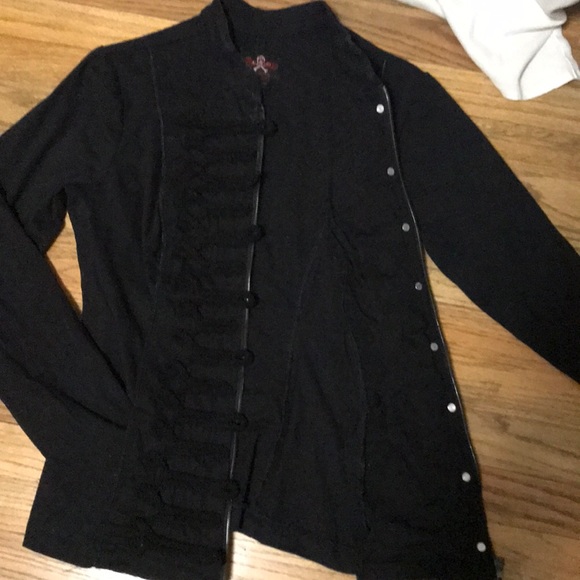 Black Royal Bones zip-up/ Button-down Overcoat - Picture 2 of 2
